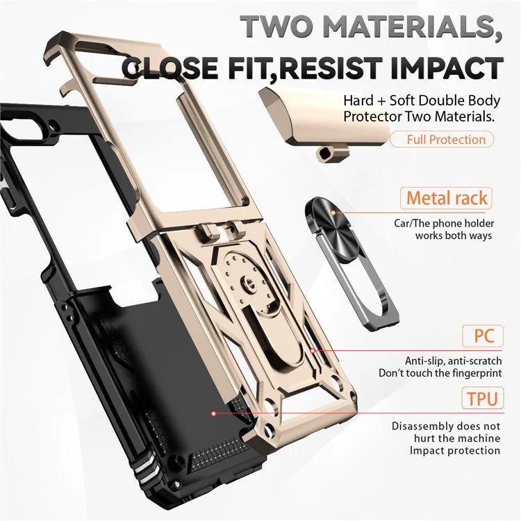 For Samsung Galaxy Z Flip5 5G Case PC+TPU Anti-fall Ring Kickstand Phone Case