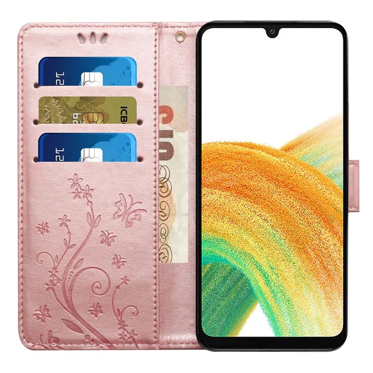 For Samsung Galaxy A25 5G (Global) (161.0 x 76.5 x 8.3mm) Case Butterfly Imprint Wallet PU Leather Phone Cover