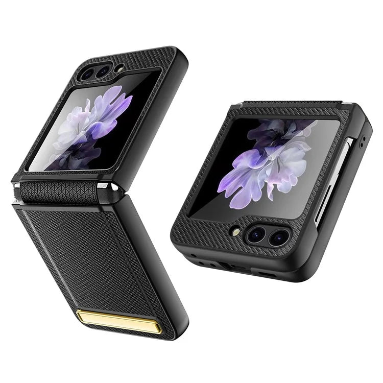 For Samsung Galaxy Z Flip5 5G Case PU Leather+PC Kickstand Phone Cover with Small Screen Film