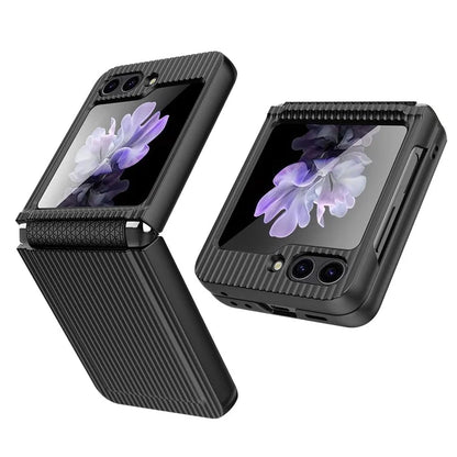 For Samsung Galaxy Z Flip5 5G Case Luggage Case Striped Design Phone Cover with Small Screen Film