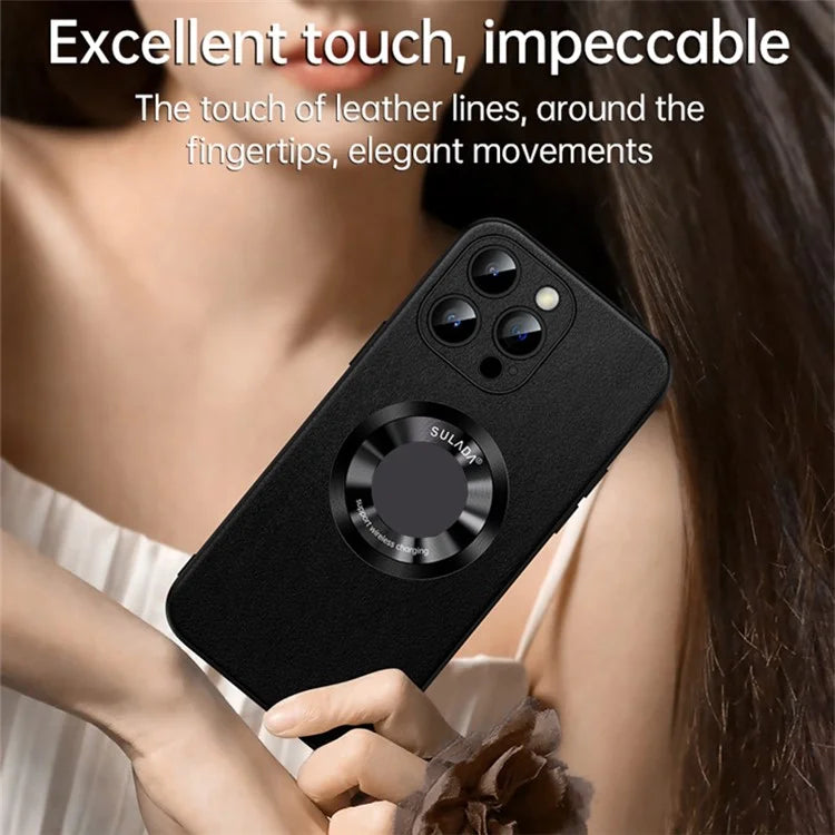 SULADA For iPhone 15 Pro Max Magnetic Phone Case Microfiber Leather+TPU Anti-Shock Cover
