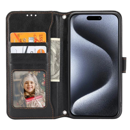 For iPhone 15 Pro Max Case Zipper Pocket Phone Cover Leather Stand Shell with 2 Straps