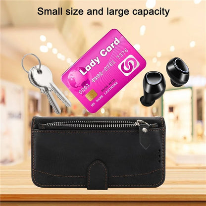 For iPhone 15 Pro Max Case Zipper Pocket Phone Cover Leather Stand Shell with 2 Straps