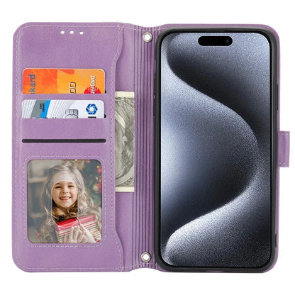 For iPhone 15 Pro Max Case Zipper Pocket Phone Cover Leather Stand Shell with 2 Straps