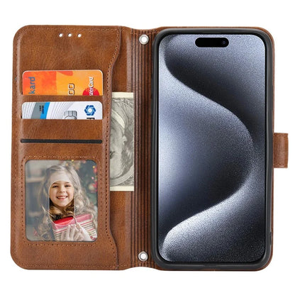 For iPhone 15 Pro Max Case Zipper Pocket Phone Cover Leather Stand Shell with 2 Straps