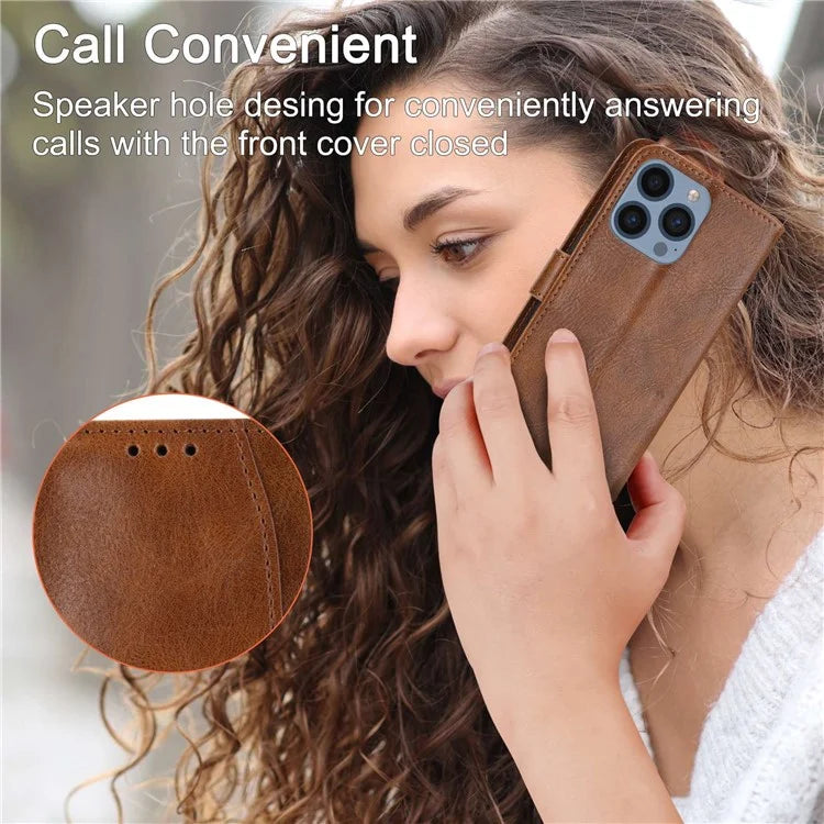 For iPhone 15 Pro Max Case Zipper Pocket Phone Cover Leather Stand Shell with 2 Straps