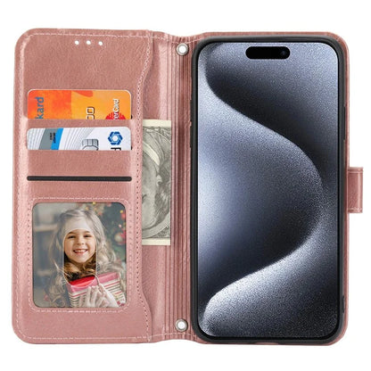 For iPhone 15 Pro Max Case Zipper Pocket Phone Cover Leather Stand Shell with 2 Straps