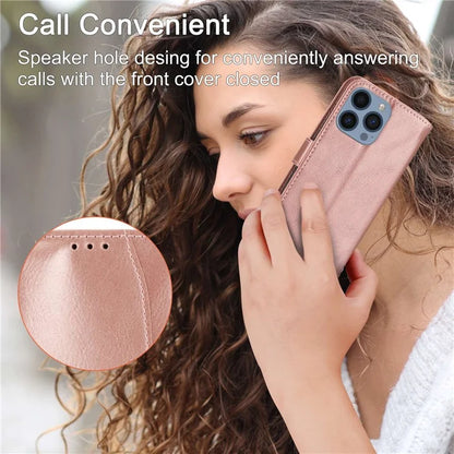 For iPhone 15 Pro Max Case Zipper Pocket Phone Cover Leather Stand Shell with 2 Straps
