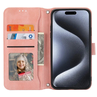 For iPhone 15 Pro Max Case Zipper Pocket Phone Cover Leather Stand Shell with 2 Straps