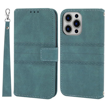 For iPhone 15 Pro Case Imprinted PU Leather Wallet Stand Phone Cover with Strap
