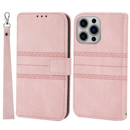 For iPhone 15 Pro Case Imprinted PU Leather Wallet Stand Phone Cover with Strap