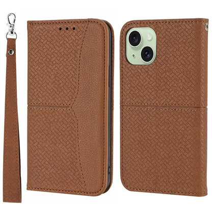 For iPhone 15 Case Drop-proof Leather Wallet Stand Phone Cover with Strap