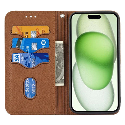 For iPhone 15 Case Drop-proof Leather Wallet Stand Phone Cover with Strap