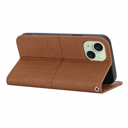 For iPhone 15 Case Drop-proof Leather Wallet Stand Phone Cover with Strap