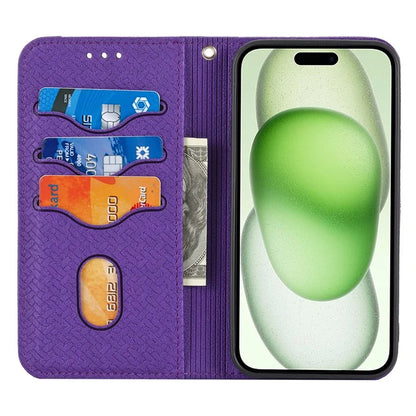 For iPhone 15 Case Drop-proof Leather Wallet Stand Phone Cover with Strap