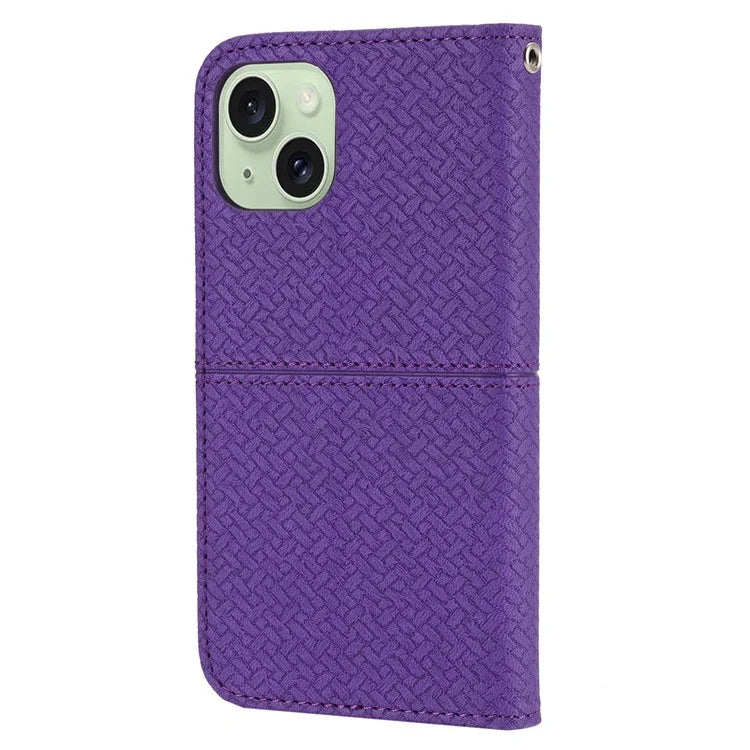 For iPhone 15 Case Drop-proof Leather Wallet Stand Phone Cover with Strap