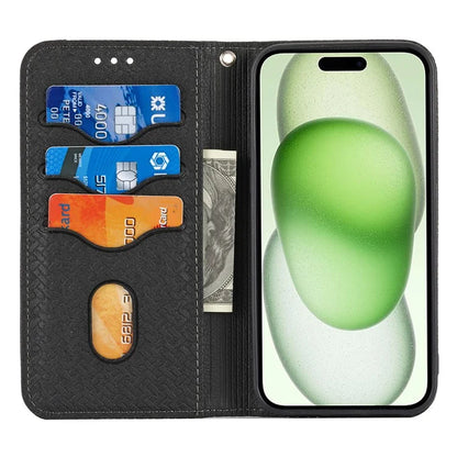 For iPhone 15 Case Drop-proof Leather Wallet Stand Phone Cover with Strap