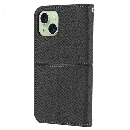 For iPhone 15 Case Drop-proof Leather Wallet Stand Phone Cover with Strap