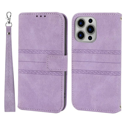 For iPhone 15 Pro Max Case Imprinted Leather Stand Shockproof Phone Shell with Strap