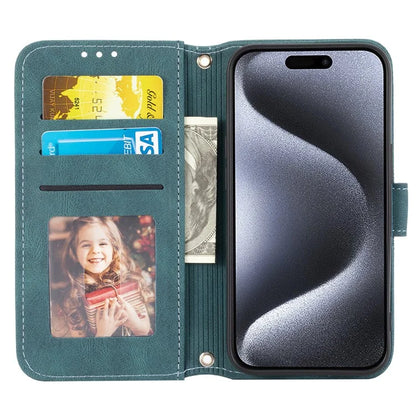 For iPhone 15 Pro Max Case Imprinted Leather Stand Shockproof Phone Shell with Strap