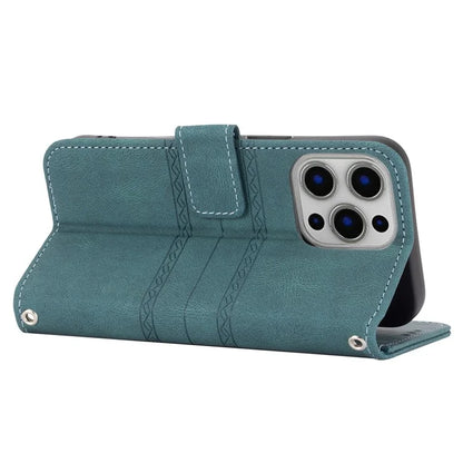 For iPhone 15 Pro Max Case Imprinted Leather Stand Shockproof Phone Shell with Strap