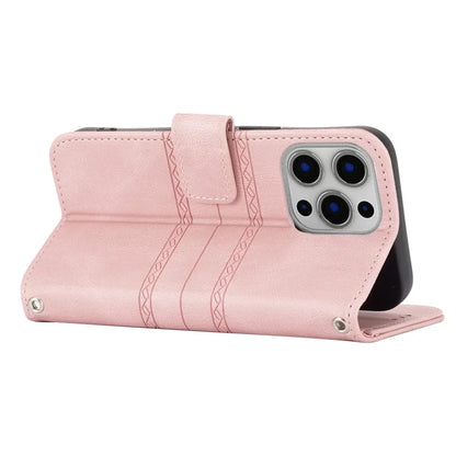 For iPhone 15 Pro Max Case Imprinted Leather Stand Shockproof Phone Shell with Strap