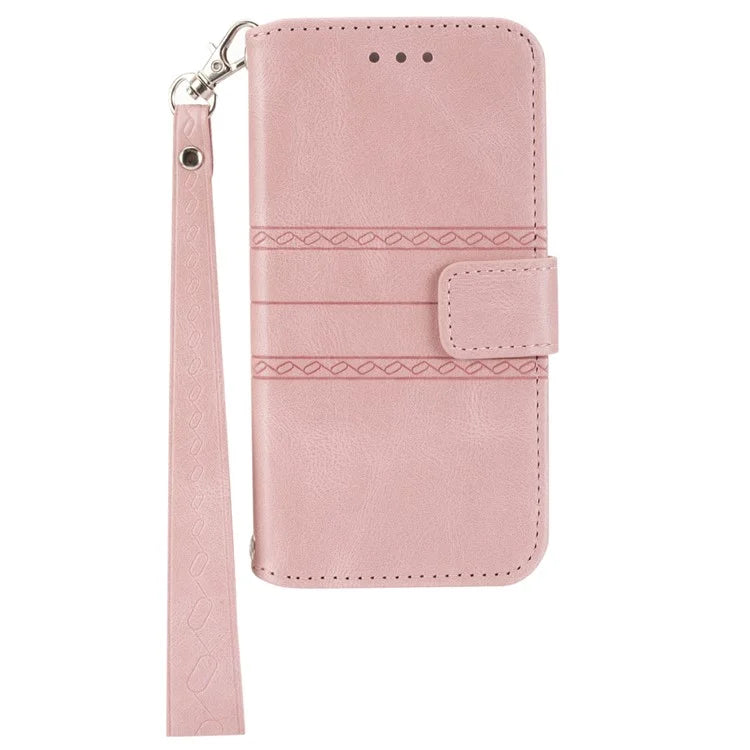 For iPhone 15 Pro Max Case Imprinted Leather Stand Shockproof Phone Shell with Strap