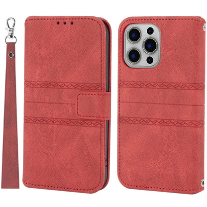 For iPhone 15 Pro Max Case Imprinted Leather Stand Shockproof Phone Shell with Strap