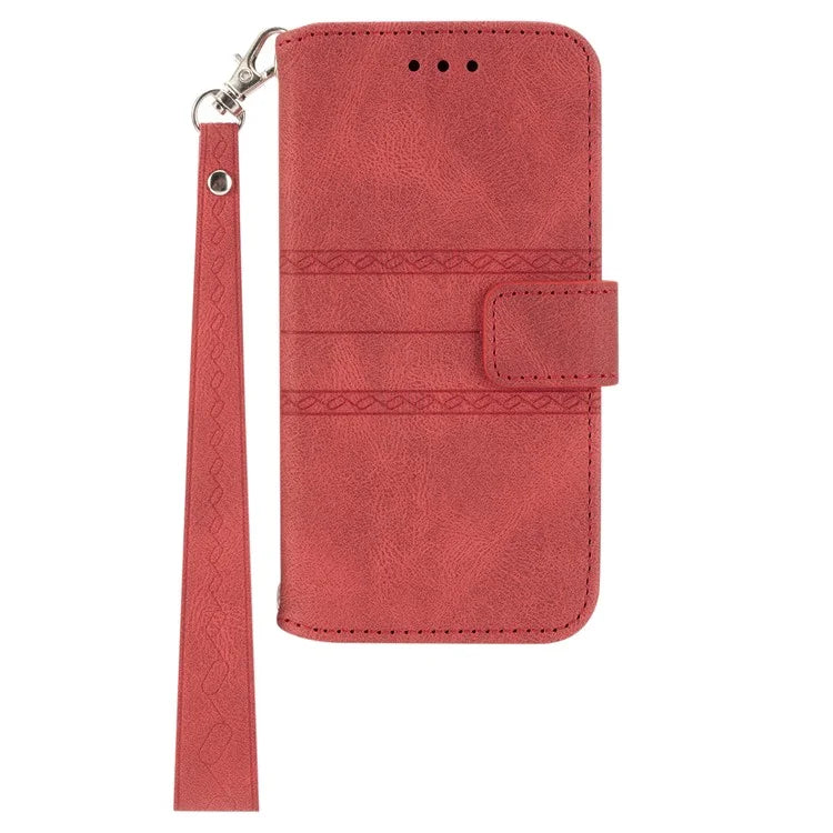 For iPhone 15 Pro Max Case Imprinted Leather Stand Shockproof Phone Shell with Strap
