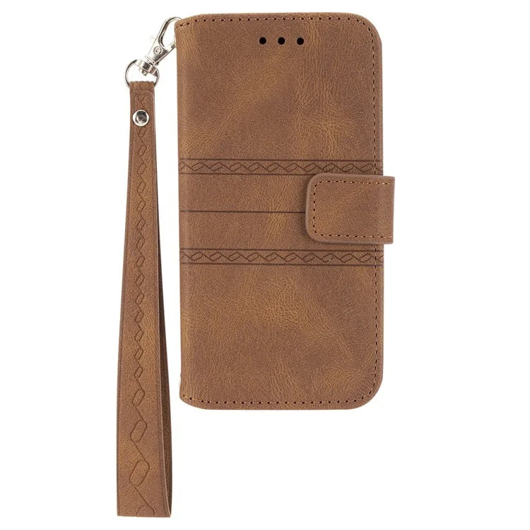 For iPhone 15 Pro Max Case Imprinted Leather Stand Shockproof Phone Shell with Strap