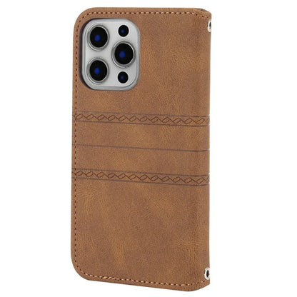 For iPhone 15 Pro Max Case Imprinted Leather Stand Shockproof Phone Shell with Strap