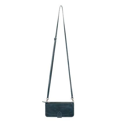 For iPhone 15 Plus Leather Case Zipper Pocket Phone Stand Cover with Long and Short Strap