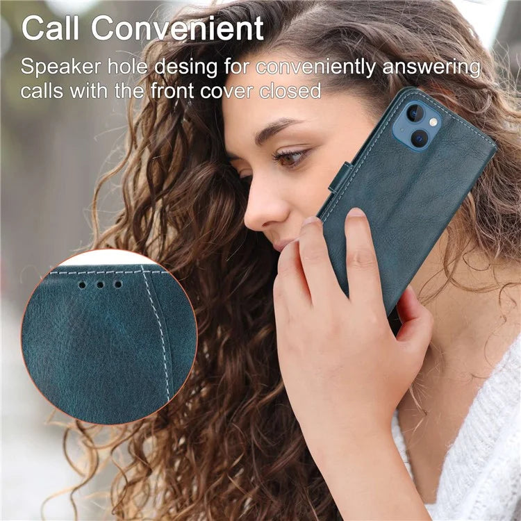 For iPhone 15 Plus Leather Case Zipper Pocket Phone Stand Cover with Long and Short Strap