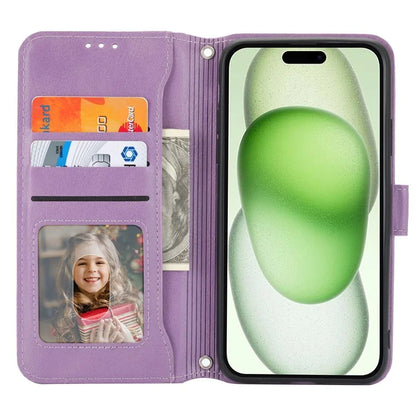 For iPhone 15 Plus Leather Case Zipper Pocket Phone Stand Cover with Long and Short Strap