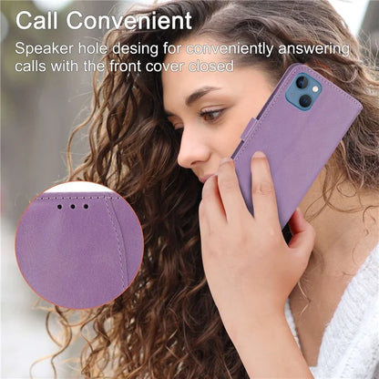 For iPhone 15 Plus Leather Case Zipper Pocket Phone Stand Cover with Long and Short Strap