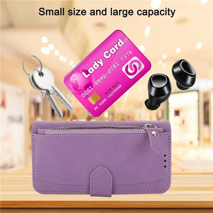 For iPhone 15 Plus Leather Case Zipper Pocket Phone Stand Cover with Long and Short Strap
