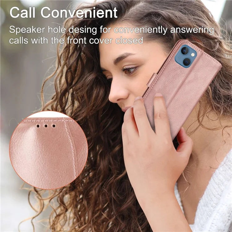 For iPhone 15 Plus Leather Case Zipper Pocket Phone Stand Cover with Long and Short Strap