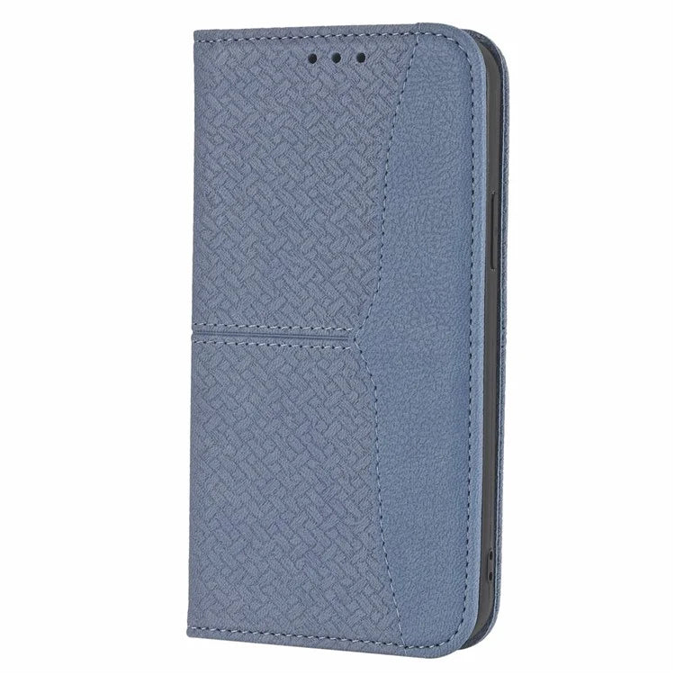 For iPhone 15 Plus Case Splicing PU Leather Stand Phone Wallet Cover with Strap