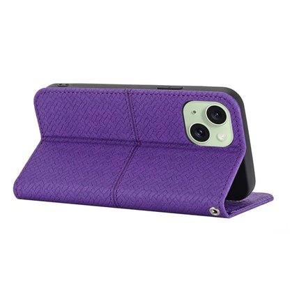 For iPhone 15 Plus Case Splicing PU Leather Stand Phone Wallet Cover with Strap