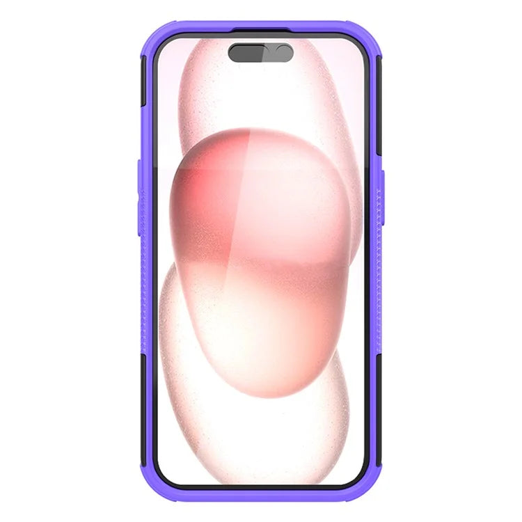 For iPhone 15 Tyre Pattern Phone Case Kickstand PC+TPU Shock Absorbing Phone Cover