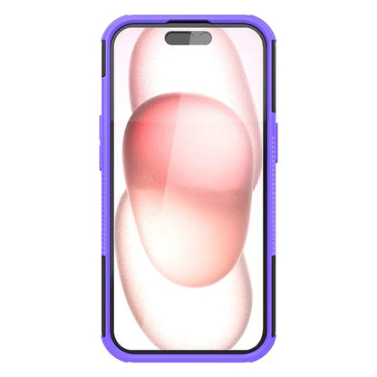 For iPhone 15 Tyre Pattern Phone Case Kickstand PC+TPU Shock Absorbing Phone Cover