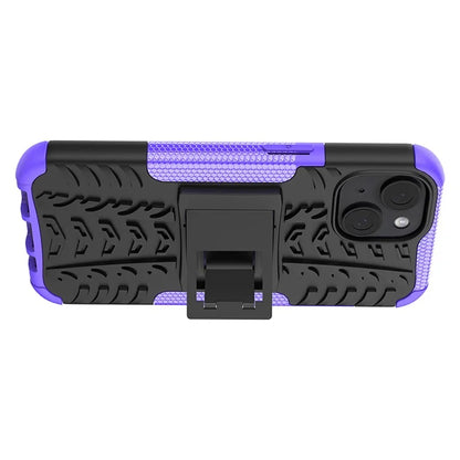 For iPhone 15 Tyre Pattern Phone Case Kickstand PC+TPU Shock Absorbing Phone Cover