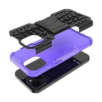 For iPhone 15 Tyre Pattern Phone Case Kickstand PC+TPU Shock Absorbing Phone Cover