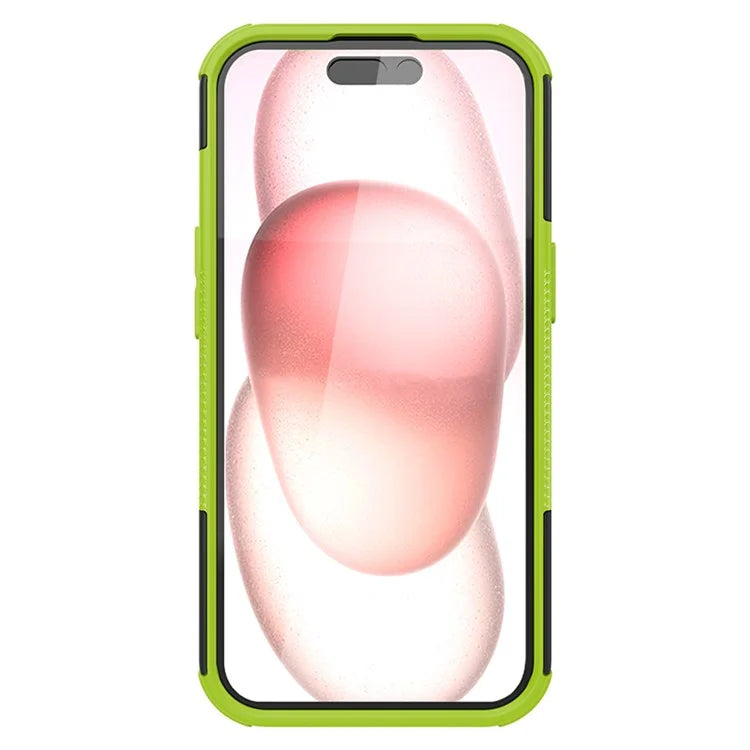 For iPhone 15 Tyre Pattern Phone Case Kickstand PC+TPU Shock Absorbing Phone Cover
