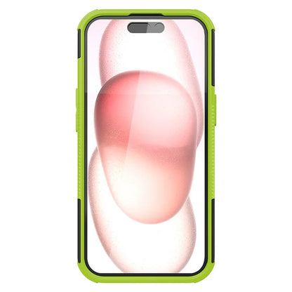 For iPhone 15 Tyre Pattern Phone Case Kickstand PC+TPU Shock Absorbing Phone Cover