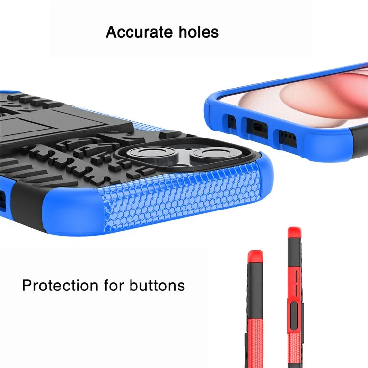 For iPhone 15 Tyre Pattern Phone Case Kickstand PC+TPU Shock Absorbing Phone Cover