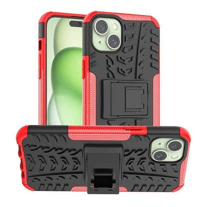 For iPhone 15 Plus Tyre Pattern Design Cover PC+TPU Phone Case with Kickstand
