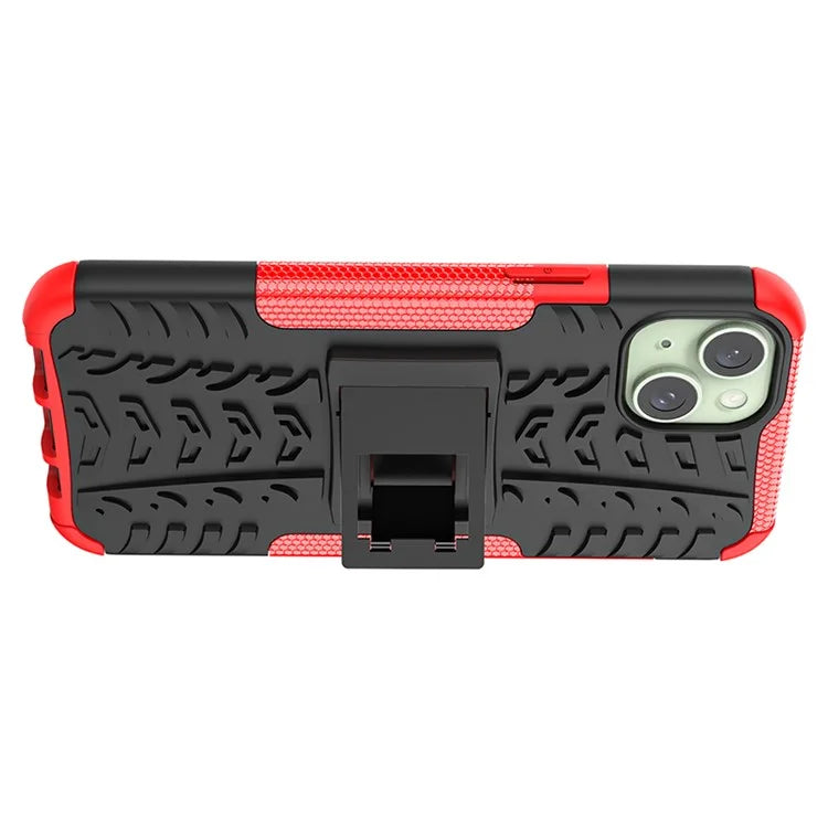 For iPhone 15 Plus Tyre Pattern Design Cover PC+TPU Phone Case with Kickstand
