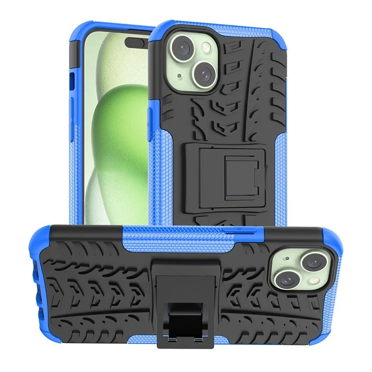 For iPhone 15 Plus Tyre Pattern Design Cover PC+TPU Phone Case with Kickstand