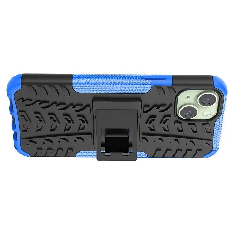 For iPhone 15 Plus Tyre Pattern Design Cover PC+TPU Phone Case with Kickstand